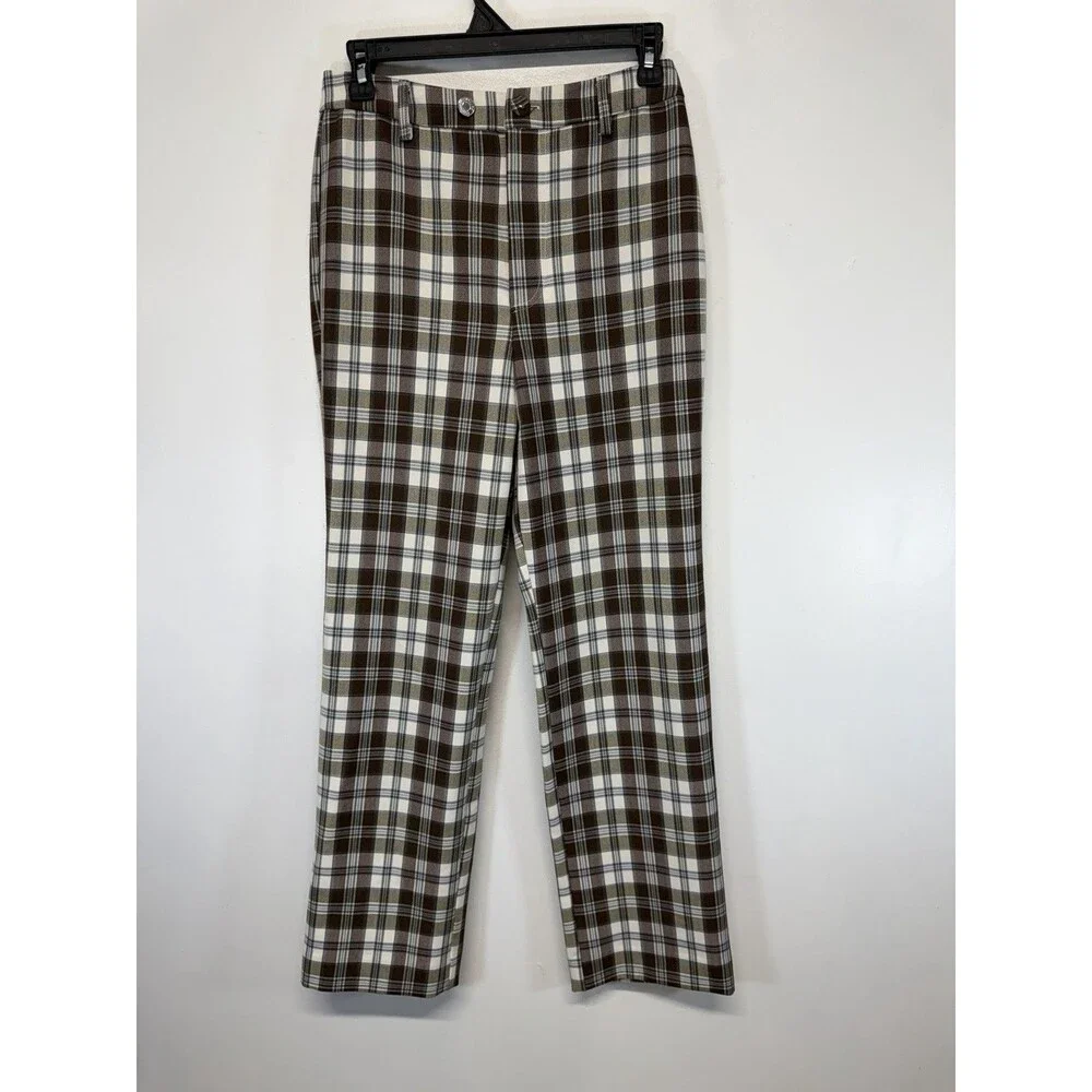 Reformation Y2K Women’s Franklin brown Plaid Straight Leg Pants Rayon Sz 2 - Picture 3 of 16